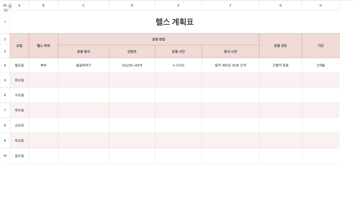 헬스 계획표